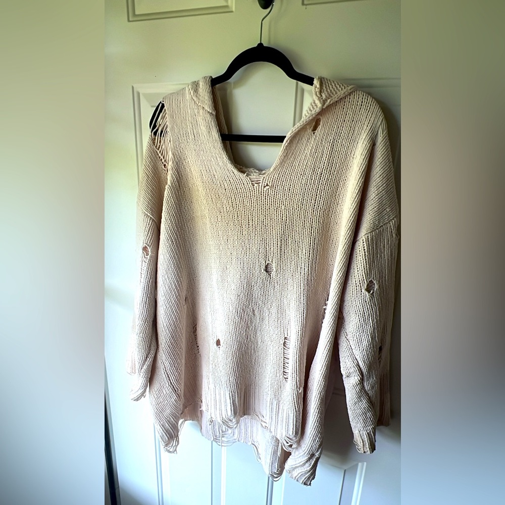 White Grunge Ripped Hoodie